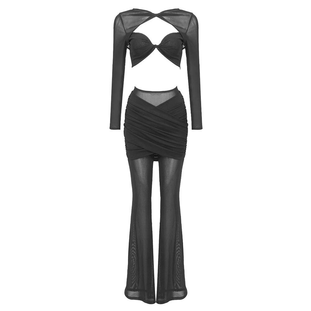 Elegantes Bandage-Maxikleid mit Diamanten – Bodenlang & Quadratkragen