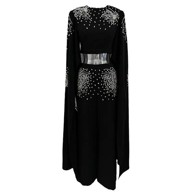 Produktbild von Elegantes Bandage-Maxikleid mit Diamanten – Bodenlang & Quadratkragen in S, erhältlich bei Hot Fashionista