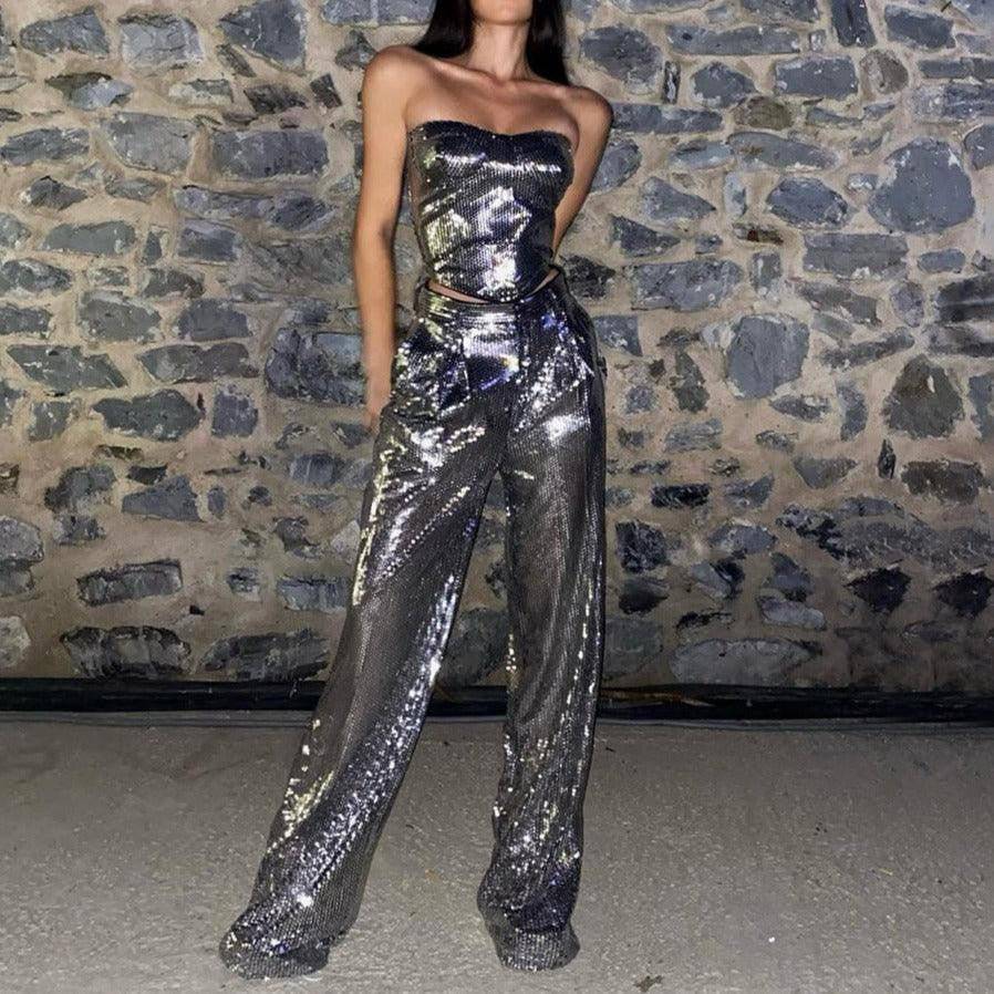 Elegantes Bandage-Maxikleid mit Diamanten – Bodenlang & Quadratkragen