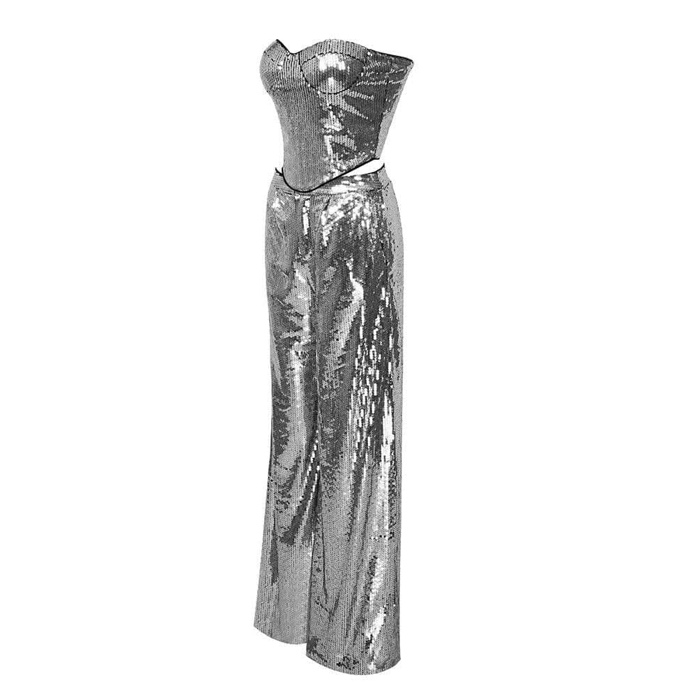 Elegantes Bandage-Maxikleid mit Diamanten – Bodenlang & Quadratkragen