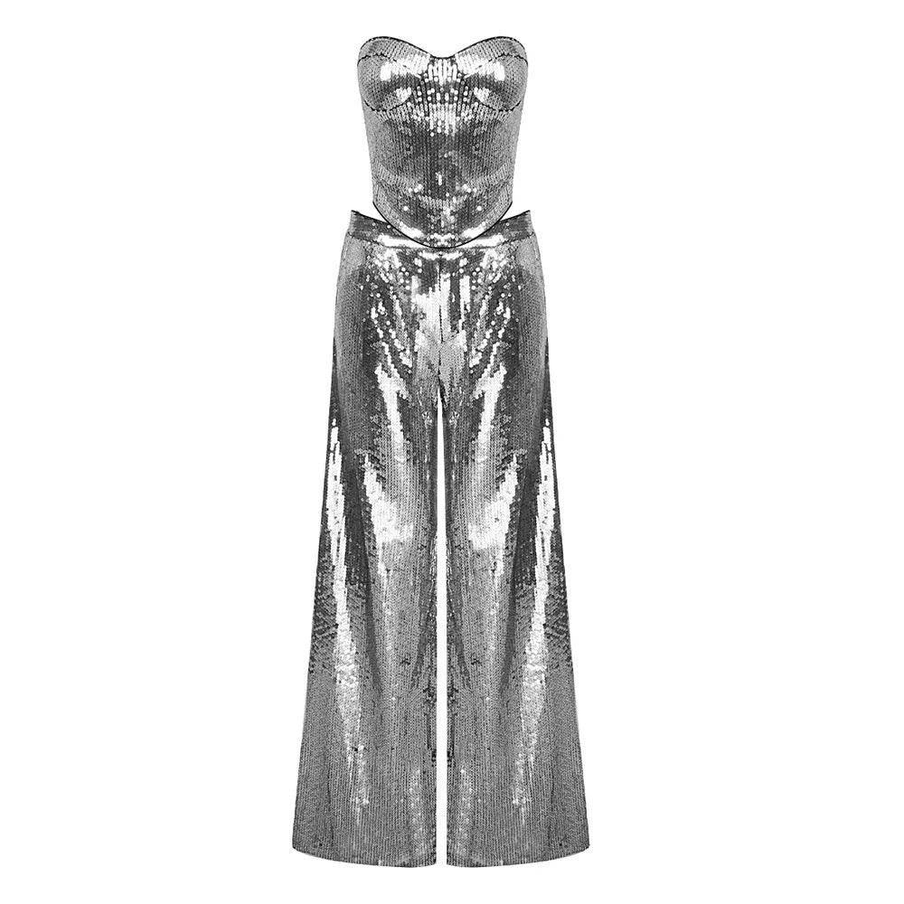 Elegantes Bandage-Maxikleid mit Diamanten – Bodenlang & Quadratkragen