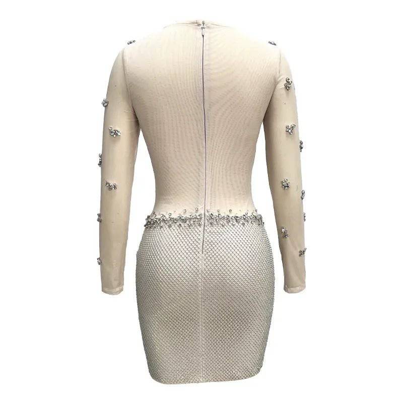 Elegantes Bandage-Maxikleid mit Diamanten – Bodenlang & Quadratkragen