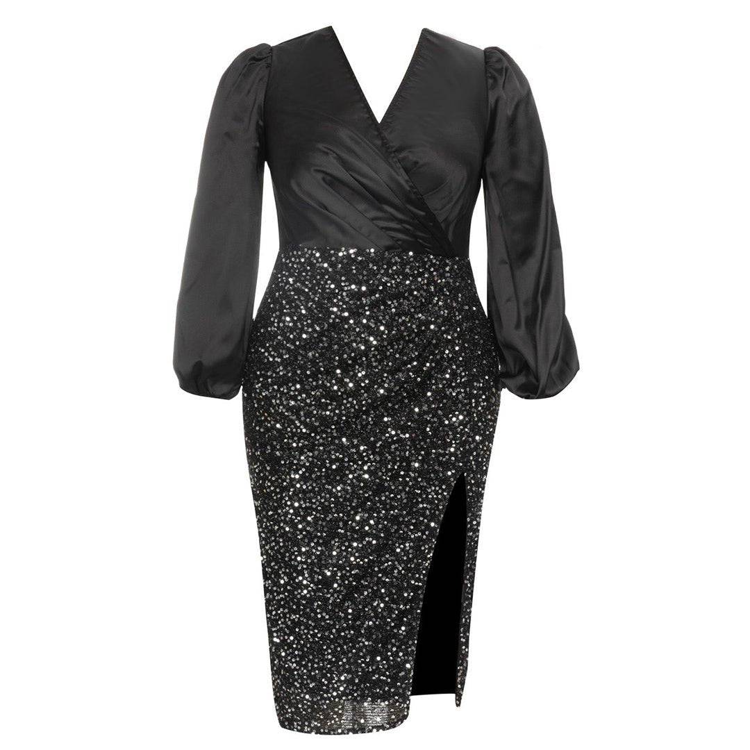 Produktbild von Elegantes Bandage-Maxikleid mit Diamanten – Bodenlang & Quadratkragen in s, erhältlich bei Hot Fashionista