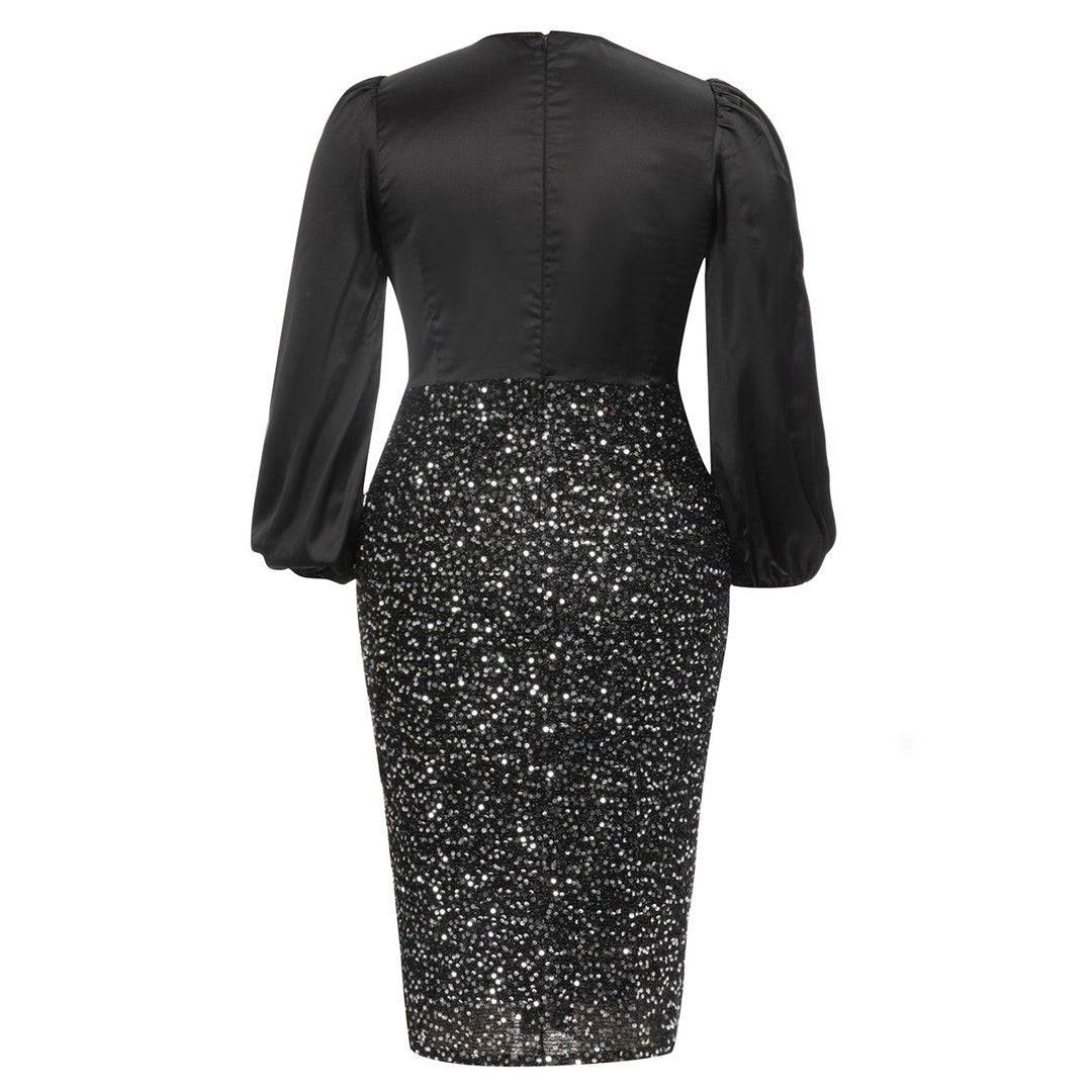 Elegantes Bandage-Maxikleid mit Diamanten – Bodenlang & Quadratkragen