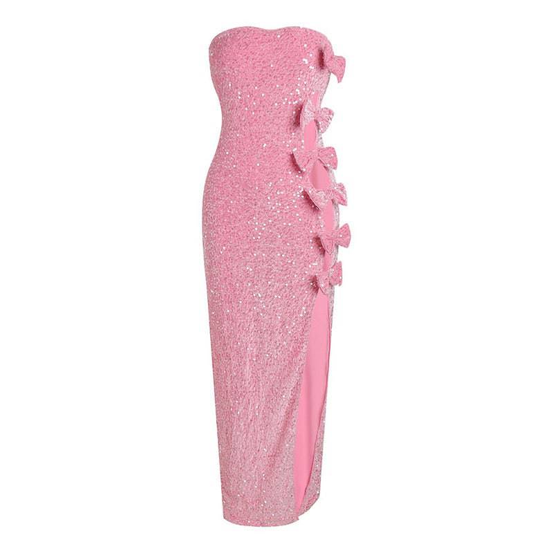 Produktbild von Elegantes Bandage-Maxikleid mit Diamanten – Bodenlang & Quadratkragen in S, erhältlich bei Hot Fashionista