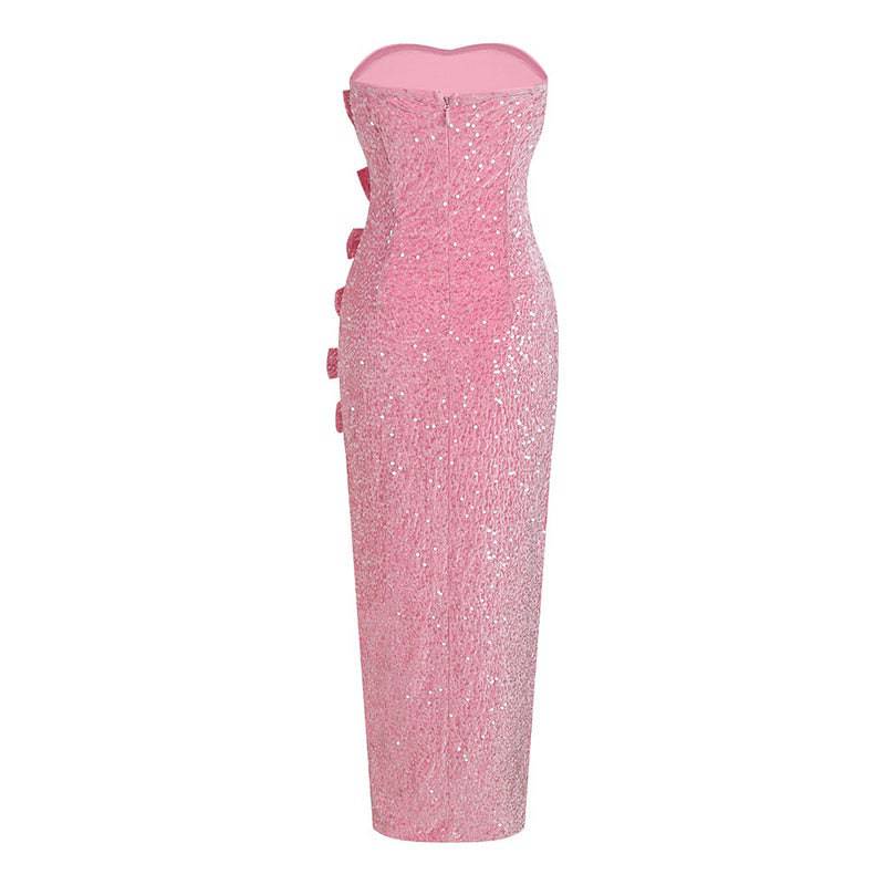 Elegantes Bandage-Maxikleid mit Diamanten – Bodenlang & Quadratkragen