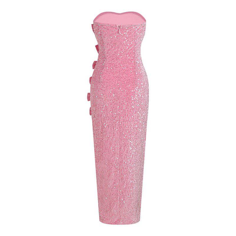 Elegantes Bandage-Maxikleid mit Diamanten – Bodenlang & Quadratkragen