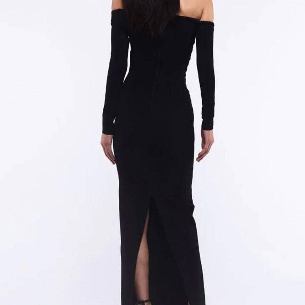 Elegantes Bandage-Maxikleid mit Diamanten – Bodenlang & Quadratkragen