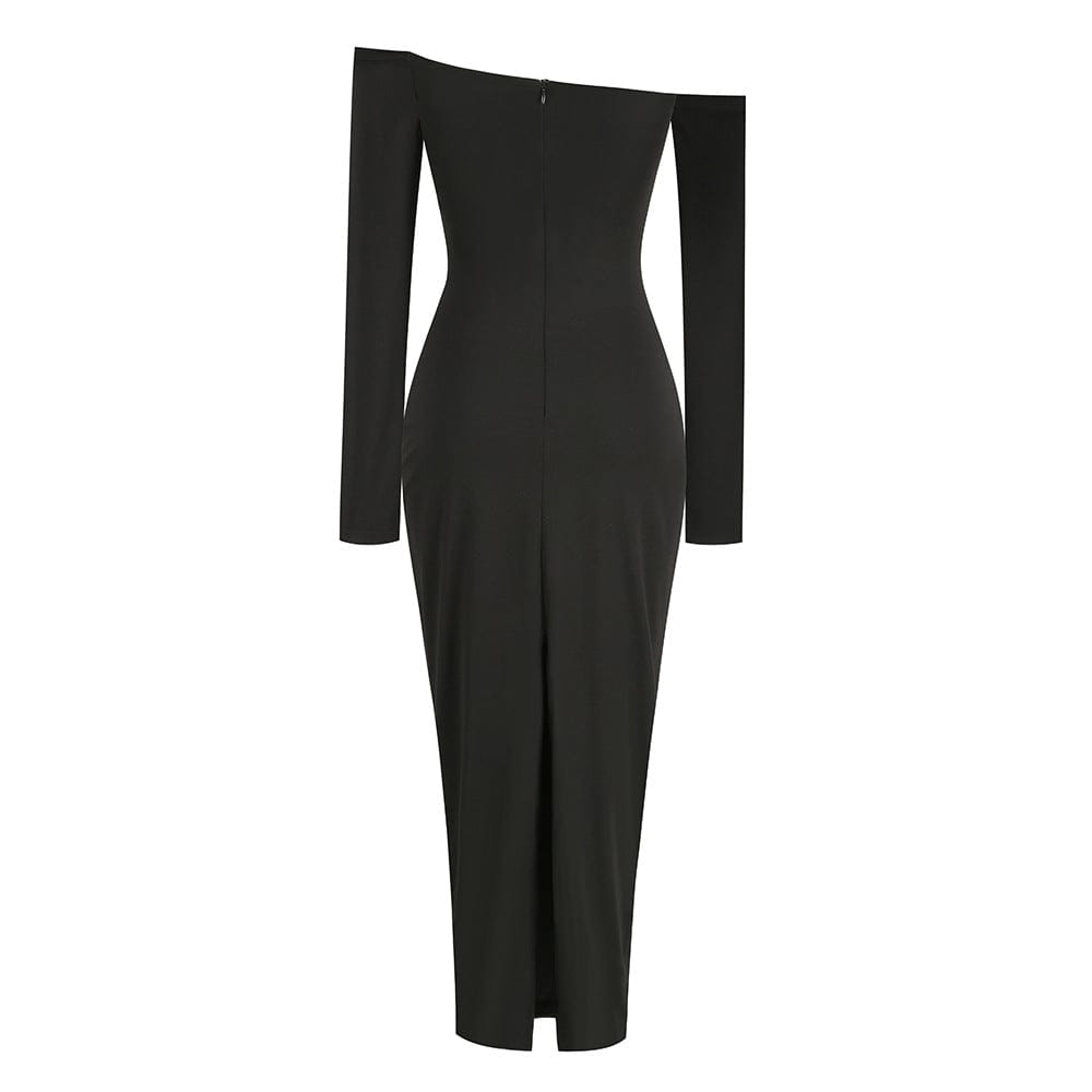 Elegantes Bandage-Maxikleid mit Diamanten – Bodenlang & Quadratkragen
