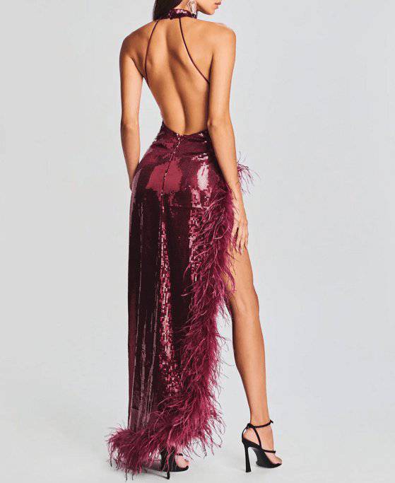 Elegantes Bandage-Maxikleid mit Diamanten – Bodenlang & Quadratkragen