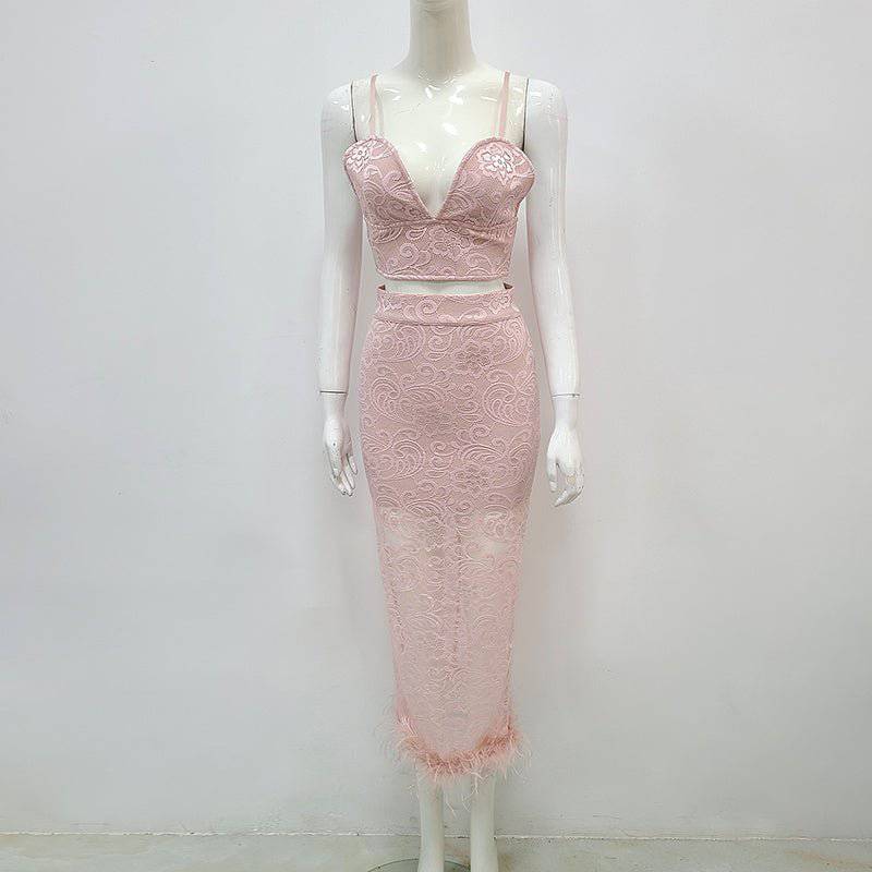 Elegantes Bandage-Maxikleid mit Diamanten – Bodenlang & Quadratkragen