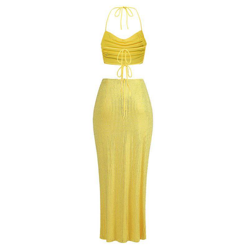 Elegantes Bandage-Maxikleid mit Diamanten – Bodenlang & Quadratkragen