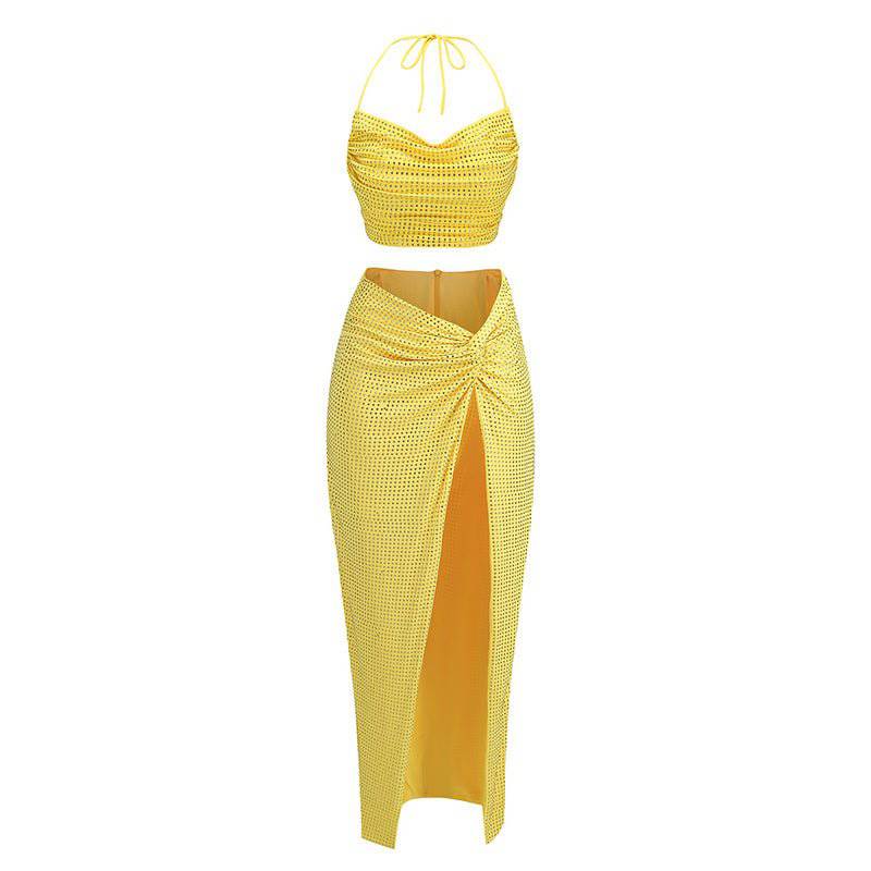 Elegantes Bandage-Maxikleid mit Diamanten – Bodenlang & Quadratkragen