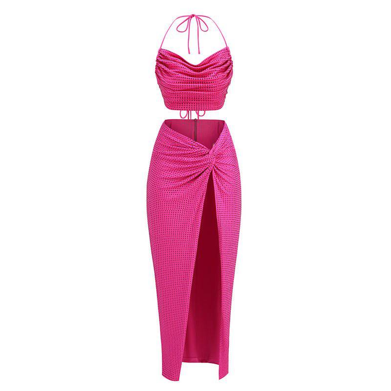 Elegantes Bandage-Maxikleid mit Diamanten – Bodenlang & Quadratkragen