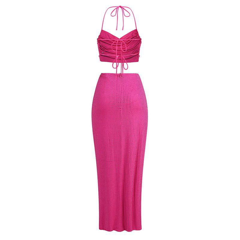 Elegantes Bandage-Maxikleid mit Diamanten – Bodenlang & Quadratkragen