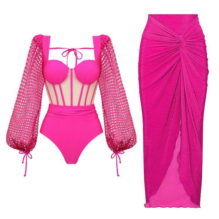 Elegantes Bandage-Maxikleid mit Diamanten – Bodenlang & Quadratkragen