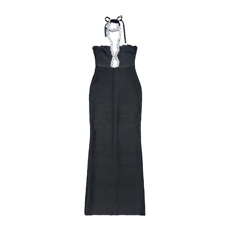 Produktbild von Elegantes Bandage-Maxikleid mit Diamanten – Bodenlang & Quadratkragen in xs-1, erhältlich bei Hot Fashionista