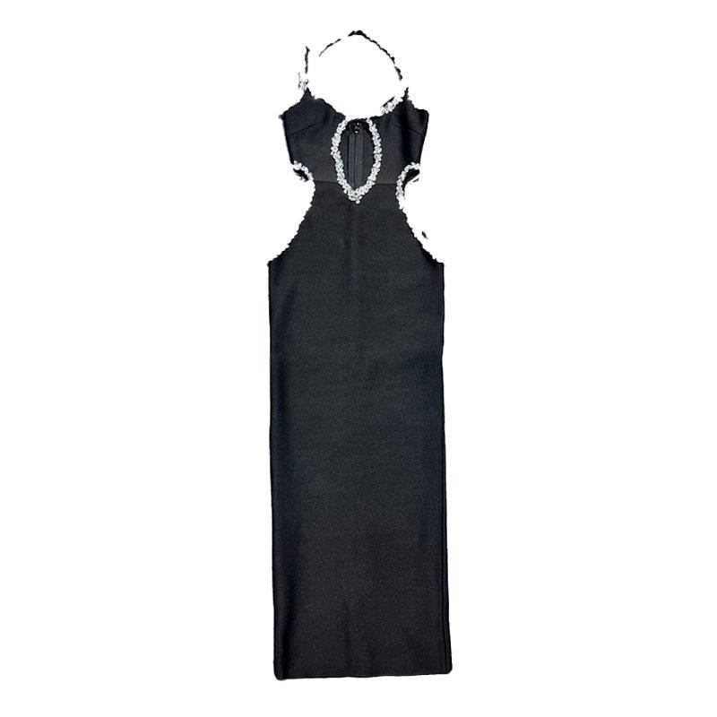 Produktbild von Elegantes Bandage-Maxikleid mit Diamanten – Bodenlang & Quadratkragen in xs-1, erhältlich bei Hot Fashionista