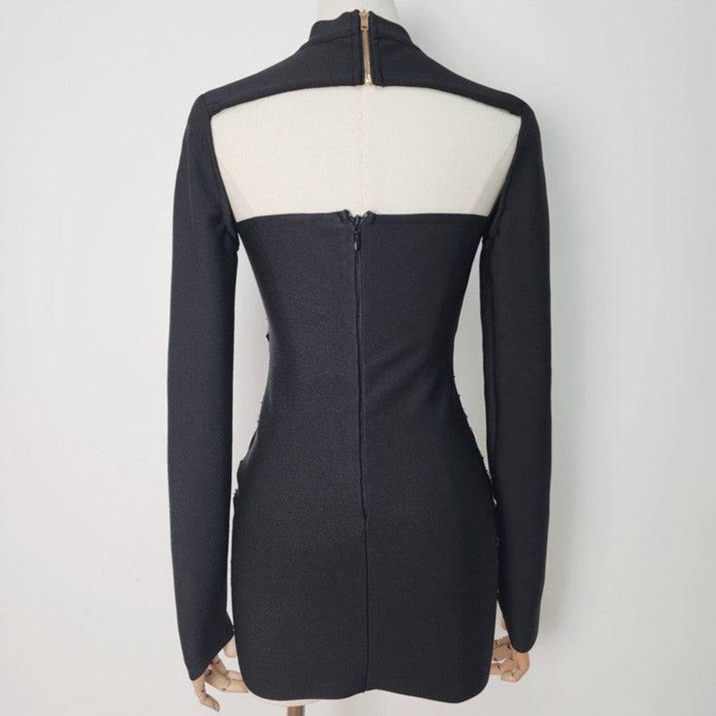 Elegantes Bandage-Maxikleid mit Diamanten – Bodenlang & Quadratkragen