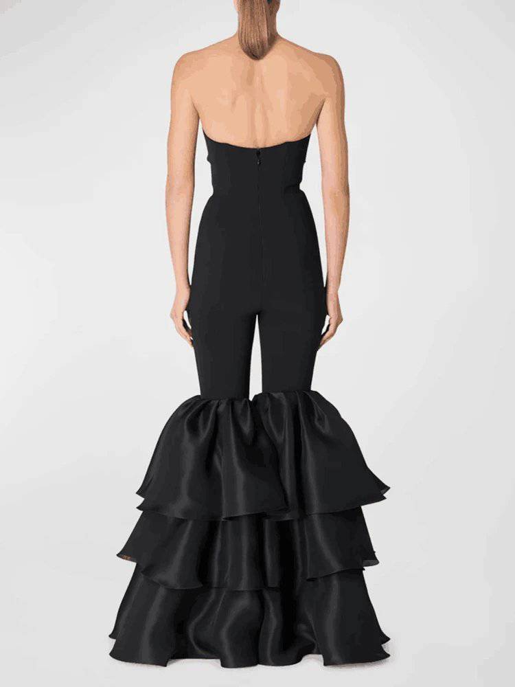 Elegantes Bandage-Maxikleid mit Diamanten – Bodenlang & Quadratkragen