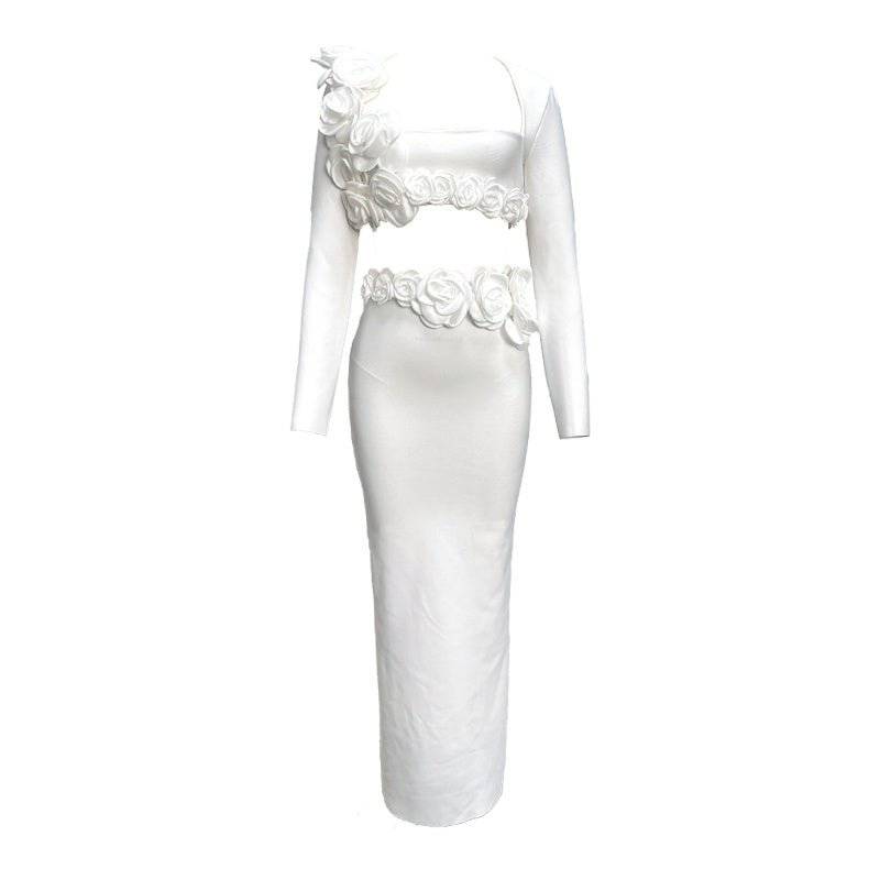 Elegantes Bandage-Maxikleid mit Diamanten – Bodenlang & Quadratkragen