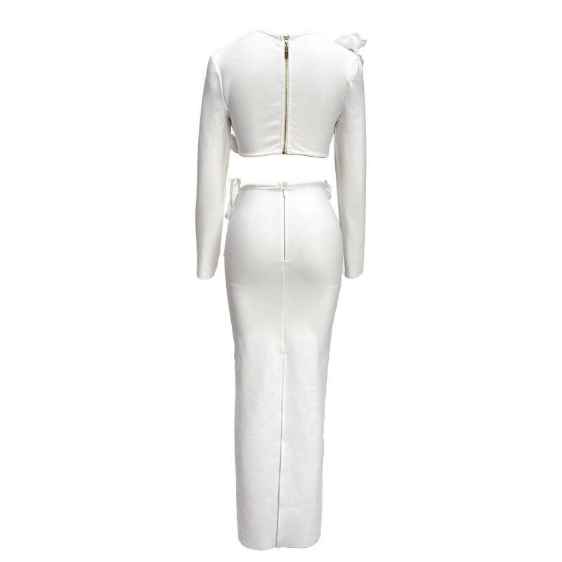 Elegantes Bandage-Maxikleid mit Diamanten – Bodenlang & Quadratkragen