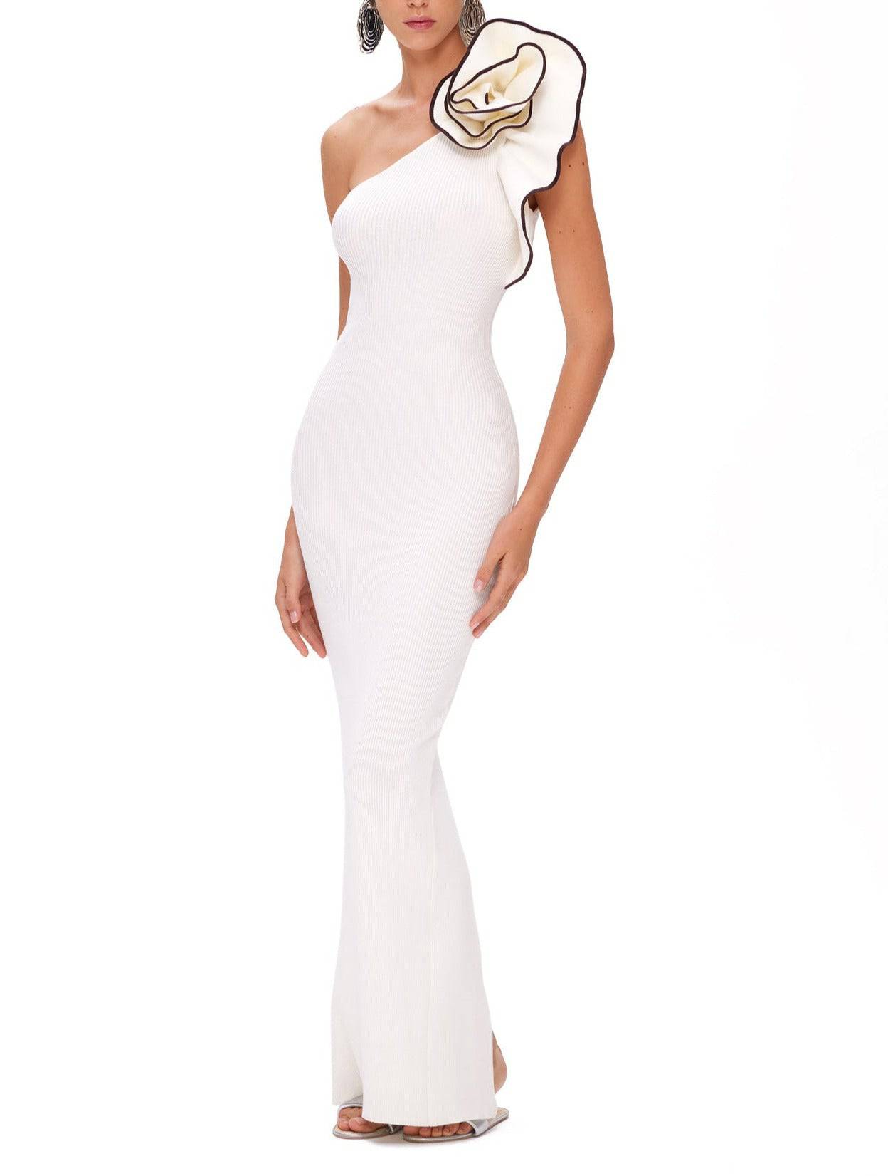 Elegantes Bandage-Maxikleid mit Diamanten – Bodenlang & Quadratkragen