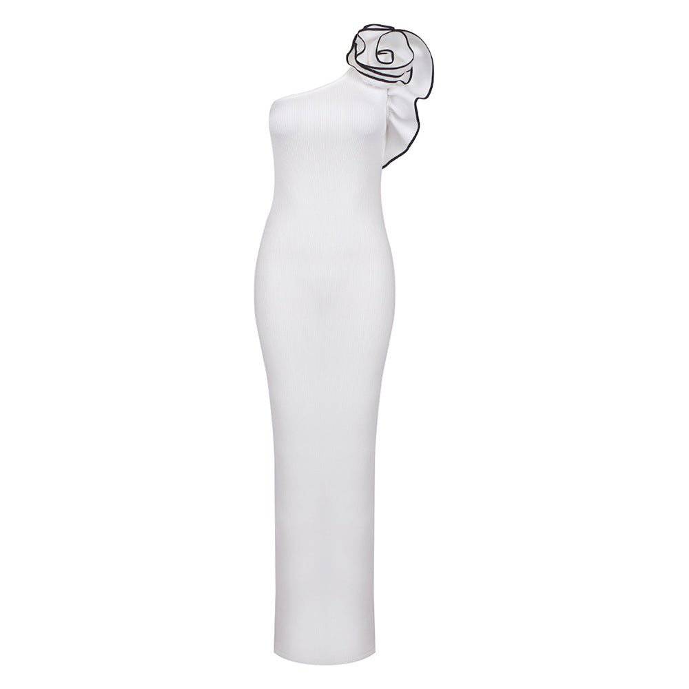 Elegantes Bandage-Maxikleid mit Diamanten – Bodenlang & Quadratkragen