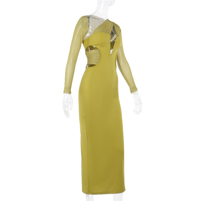 Elegantes Bandage-Maxikleid mit Diamanten – Bodenlang & Quadratkragen