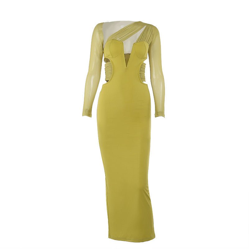 Elegantes Bandage-Maxikleid mit Diamanten – Bodenlang & Quadratkragen