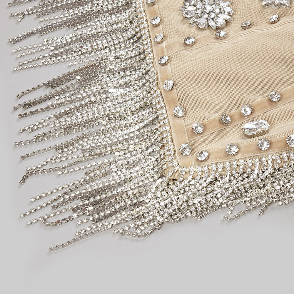 Elegantes Bandage-Maxikleid mit Diamanten – Bodenlang & Quadratkragen