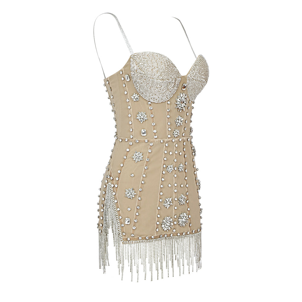 Elegantes Bandage-Maxikleid mit Diamanten – Bodenlang & Quadratkragen