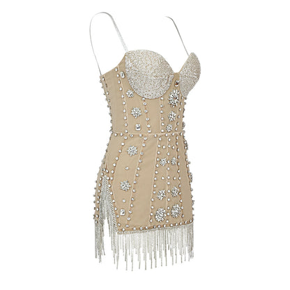 Elegantes Bandage-Maxikleid mit Diamanten – Bodenlang & Quadratkragen