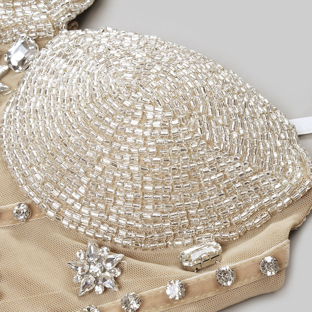 Elegantes Bandage-Maxikleid mit Diamanten – Bodenlang & Quadratkragen