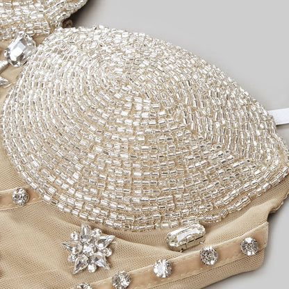 Elegantes Bandage-Maxikleid mit Diamanten – Bodenlang & Quadratkragen