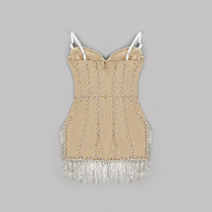 Elegantes Bandage-Maxikleid mit Diamanten – Bodenlang & Quadratkragen