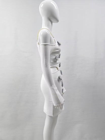 Elegantes Bandage-Maxikleid mit Diamanten – Bodenlang & Quadratkragen