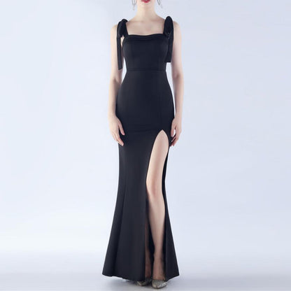 Elegantes Bandage-Maxikleid mit Diamanten – Bodenlang & Quadratkragen