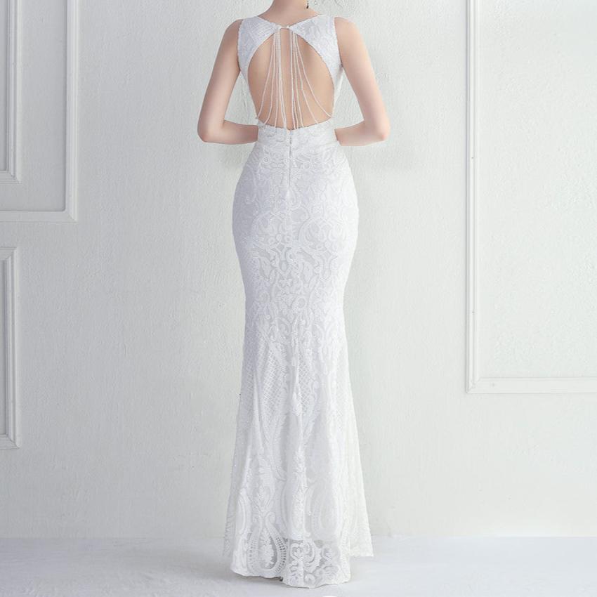 Elegantes Bandage-Maxikleid mit Diamanten – Bodenlang & Quadratkragen