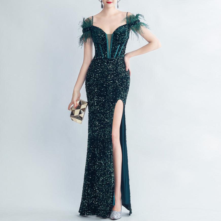 Elegantes Bandage-Maxikleid mit Diamanten – Bodenlang & Quadratkragen