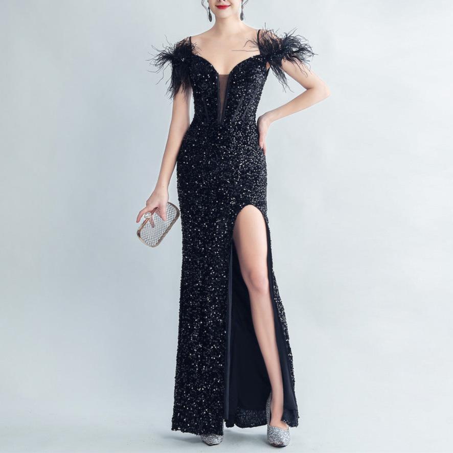 Elegantes Bandage-Maxikleid mit Diamanten – Bodenlang & Quadratkragen