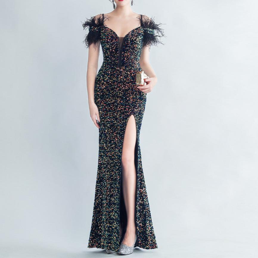 Elegantes Bandage-Maxikleid mit Diamanten – Bodenlang & Quadratkragen