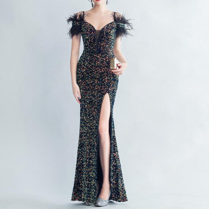 Elegantes Bandage-Maxikleid mit Diamanten – Bodenlang & Quadratkragen