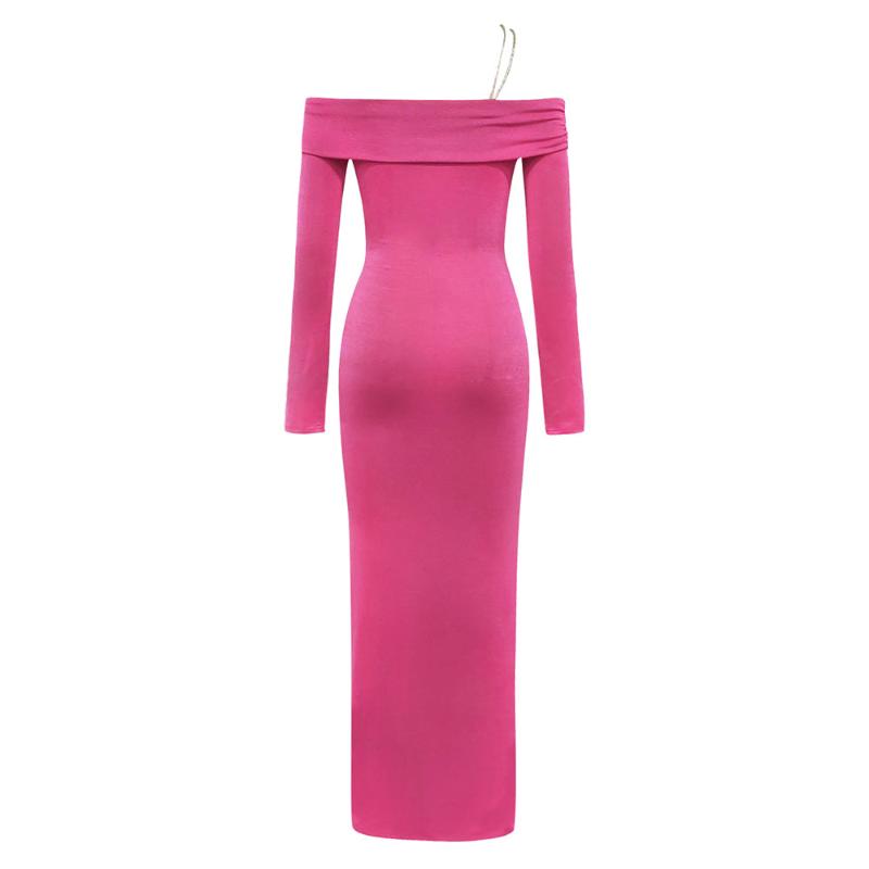 Elegantes Bandage-Maxikleid mit Diamanten – Bodenlang & Quadratkragen