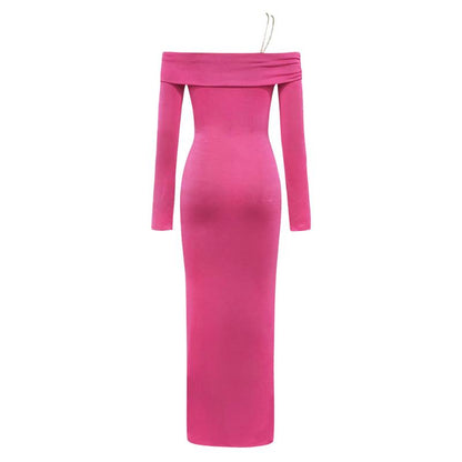 Elegantes Bandage-Maxikleid mit Diamanten – Bodenlang & Quadratkragen