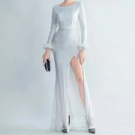 Produktbild von Elegantes Bandage-Maxikleid mit Diamanten – Bodenlang & Quadratkragen in silver, erhältlich bei Hot Fashionista