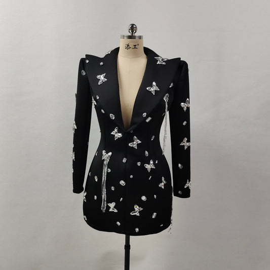 Produktbild von Elegantes Bandage-Maxikleid mit Diamanten – Bodenlang & Quadratkragen in xs, erhältlich bei Hot Fashionista