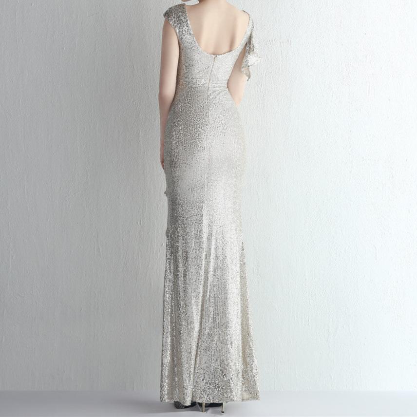 Elegantes Bandage-Maxikleid mit Diamanten – Bodenlang & Quadratkragen