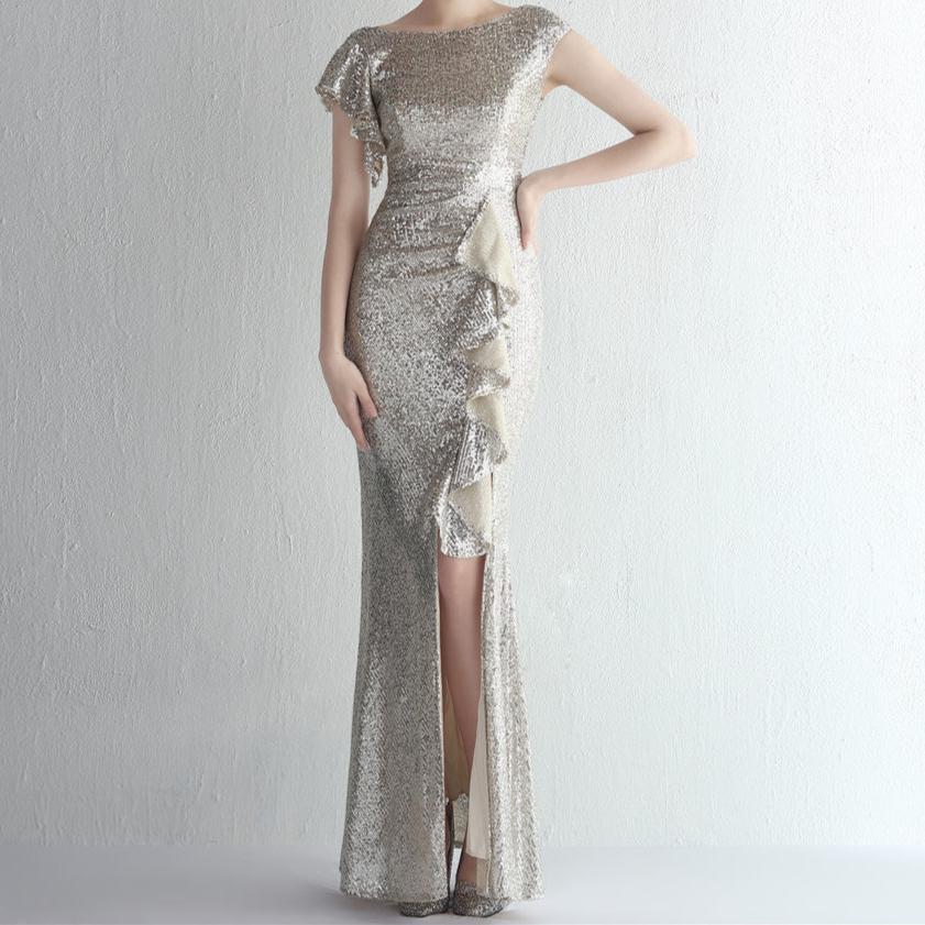 Elegantes Bandage-Maxikleid mit Diamanten – Bodenlang & Quadratkragen