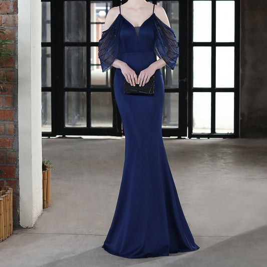 Produktbild von Elegantes Bandage-Maxikleid mit Diamanten – Bodenlang & Quadratkragen in navy-blue, erhältlich bei Hot Fashionista